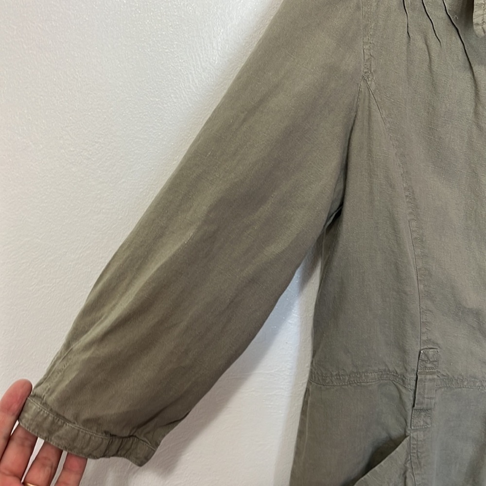 J. Jill Women Dress‎ 100% Linen Size 4 Kha Tan Green Popover 3/4 Sleeve Pockets - Picture 11 of 13